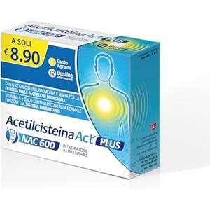 linea ACT Acetilcisteina ACT 600 PLUS, Integratore Alimentare per Supportare la Salute Respiratoria con N-Acetilcisteina, Bromelina, Vitamina C, Zinco e Malva - Confezione da 12 Bustine Effervescenti