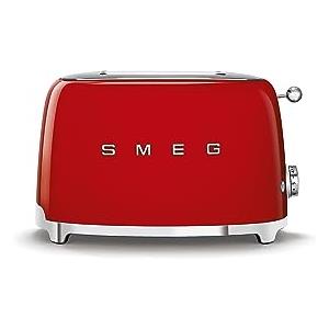 Smeg, Tostapane 2x2 TSF01RDEU, 2 Scomparti da 36mm, 6 Livelli di Doratura, Funzione Riscaldamento, Scongelamento e Bagel, Espulsione Automatica del Pane, Cassetto Raccoglibriciole, 950W, Rosso