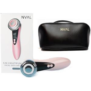 NUAL Massaggiatore viso radiofrequenza 5 in 1 rosa + beauty case regalo - Massaggiatore elettrico multifunzionale - Massaggiatore con ringiovanimento e idratazione della pelle, pulizia del viso