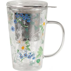 Neavita Infusiera Vetro con Fiori - Doppia Parete, Capacità 300ml, Filtro in Acciaio