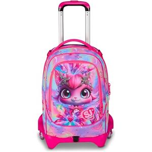 SJ GANG STYLE JAM GANG Trolley Scuola Jack 3 Ruote Cat Led, Fucsia, 3 in 1, Zaino Triplo Uso con Carrello Sganciabile, 33 L, Zaino Scuola Elementare, Zaino Bambina