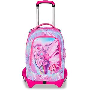 SJ GANG STYLE JAM GANG Trolley Scuola Jack 3 Ruote Plushy Rabbit, Fucsia, 3 in 1, Zaino Triplo Uso con Carrello Sganciabile, 33 L, Zaino Scuola Elementare, Zaino Bambina