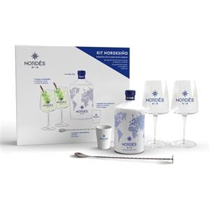 Nordés Gin, Premium Quality Gin, Confezione Regalo con Bottiglia da 700ml e 2 Bicchieri Serigrafati Nordés, 40% Vol.