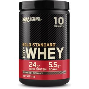 Optimum Nutrition Gold Standard 100% Whey Proteine in polvere per lo Sviluppo e il Recupero Muscolare con Glutammina e Aminoacidi BCAA Naturali, Gusto Doppio Cioccolato, 10 Dosi, 310g