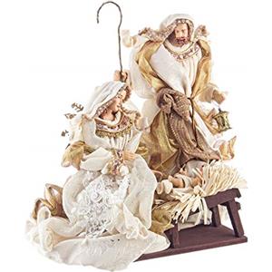 BIZZOTTO Natività Monoblocco h 38 Cm Statue per Presepe Vestiti in Tessuto Champagne