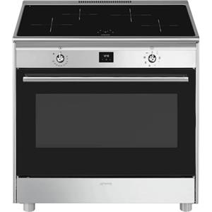 Smeg CG90CIXT - Cucina induzione 4 fuochi con forno elettrico, 90x60 cm, Classe energetica A
