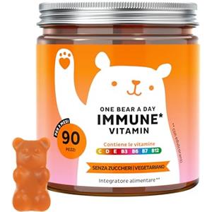 Bears with Benefits One Bear A Day Vitamin Immun - con Vitamina D, E, C, Vitamina B6, B12, Niacina, Biotina, Estratto di Propoli - 90 Pezzi (3 mesi) - Vegetariane, Senza Zucchero - Bears with Benefits