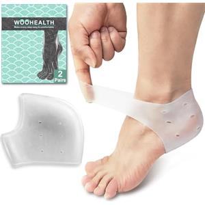 WOOHEALTH Proteggi Tallone Silicone, 2 Paia Protezione Tallone per Tallonite Anti Vesciche per Stivali, Talloniera Solette per Fascite Plantare e Tendinite d'Achille Tacco Incrinato (Nero)