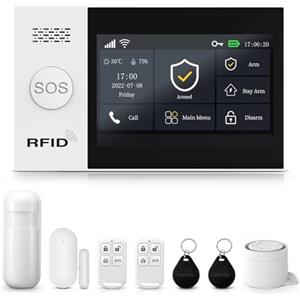 Clouree Sistema di allarme touch screen per la sicurezza di tutta la casa, kit di allarme domestico wireless Wi-Fi da 20 pezzi con sirena, sensore di movimento PIR, telecomandi, sensore per finestre/porte
