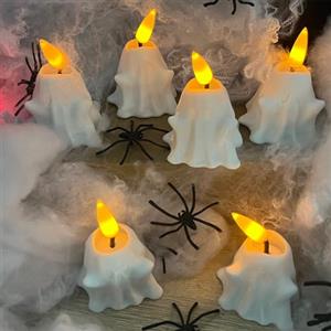 JINGTOPS Candele Led Fiamma Oscillante Decorazioni Halloween Lanterna,6 Pezzi Fantasma Lanterne Halloween Accessori Casa,Luci Fantasma Interno Decorazioni Tavola Giardino Candele A Batteria