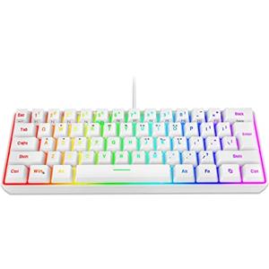 Snpurdiri Tastiera da gioco al 60%, mini tastiera meccanica cablata, portatile, compatta RGB per PC, Mac, Office, Gaming (61 tasti, bianco)