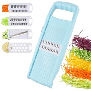 QINGZY 4 in 1 Mandolina per Verdure Professionale, Rimovibile, Affettatrice, Tagliaverdure, Taglierina Ondulata, Tritatutto, Affetta Verdure Manuale con Manico, Taglia Zucchine a Fette Lunghe Patate Carote