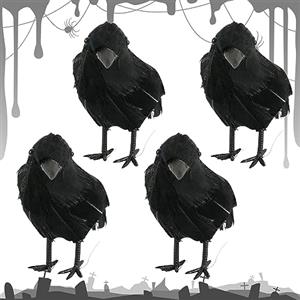 HBSFBH Decorazione per corvo nero, 4 pezzi, decorazione per Halloween, corvo realistico, decorazione per uccelli, corvo piumato, corvo nero