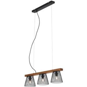 BRILONER Lampada a Sospensione Retrò/Vintage in Metallo e Legno Nero, 3 Luci E14, Regolabile in Altezza