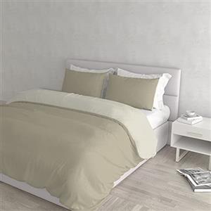Italian Bed Linen Set Copripiumino 100% Cotone Natural Color, Made in Italy - Parure Copri Piumino - Sacco Piumone 250x200 cm con Doppia Patella e Federe Cuscino, Matrimoniale, Tortora/Panna