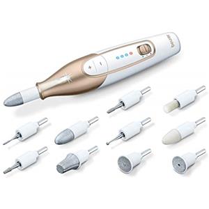 Beurer MP64, set per manicure e pedicure, lima elettrica senza fili, con 10 accessori e batteria potente, luce di precisione, trapano per unghie con custodia per uso domestico