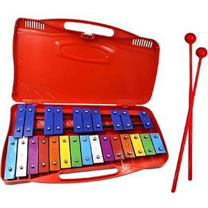 fuzhik Glockenspiel Professional Diatonico a 25 Tasti Metallofono, Per Uno Strumento Musicale, Aggiornamento Xilofono, Con Due Martelli (Rosso)