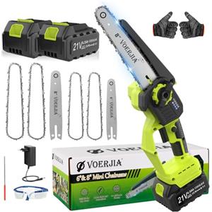 VOERJIA Mini motosega da 8 e 6 pollici con batteria 8000 maAh, brushless, 2 piastre guida, 4 catene, motosega a batteria con lubrificatore automatico e catena regolabile