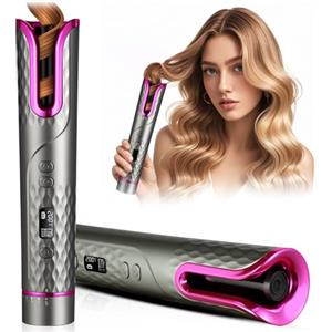 Flintronic Ferro Arricciacapelli Automatico, Ferro Capelli Ricaricabile Senza Fili, 4 Temperature, Antiscottatura Ferro Arricciacapelli Intelligente in Ceramica, con Display a LED e Auto Spegnimente