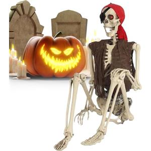 Generico Scheletro Pirata - Scheletro A Grandezza Naturale Per Halloween | Scheletr Umano Realistic | Ossa Con Articolazioni Mobili | Decorazioni Spettrali Per Giardino, Cortile, Casa Stregata, Festa, Portico