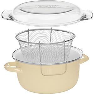 PREMIER Housewares 0102112 Friggitrice, Acciaio Smalto Crema e Coperchio in Vetro PYREX