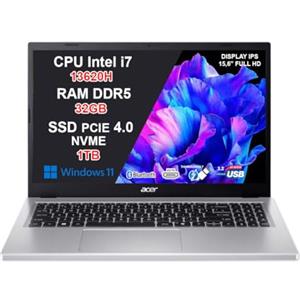 acer Aspire Go 15 Pc Portatile i7-13620H, 32GB RAM DDR5, 1TB SSD, Notebook, Computer Portatile con Wi-Fi 6, BT 5.0, 2x USB-C, Display 15.6 Full HD, Laptop Ideale Per Ufficio, Studenti E Casa