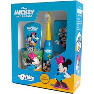 Mr White Disney Minnie Mouse and Friends - Kit regalo per bambini con spazzolino elettrico alimentato a batteria con setole morbide, dentifricio al sapore di menta, bicchiere multiuso e etichetta per bagagli