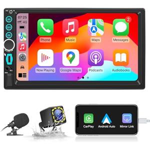 WSRADIOKITS Autoradio 2 Din, Compatibile con Apple CarPlay & Android Auto Assistente Vocale, Schermo HD da 7 Pollici con Bluetooth/Backup Camera(Free)/USB Type-c/Mirror Link/FM Car Radio,AUX,SWC