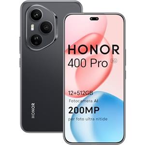 HONOR 400 Pro Smartphone 5G 12GB RAM 512GB ROM, 200MP Ultra-clear AI Camera, AMOLED da 6.7 pollici display Eye Comfort Cellulare con Snapdragon 8 Gen 3, Dual SIM NFC, 5300 mAh, Midnight Black