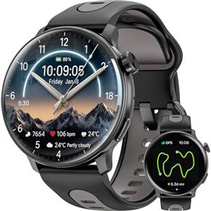 Mingdaln Smart Watch GPS, Orologio Smart con Schermo AMOLED da 1.43" per Uomo/Donna, Tracker Fitness, Compass Smartwatch Militare, Compatibile con Android & iOS (Rispondi/Chiamate Bluetooth) (Nero)