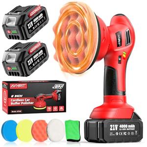 Avhrit Lucidatrice Auto Senza Fili 2025, 2x21V da 4000 mAh (Fino A 6000 Giri/Min), Lucidatrice Per Auto Da 6", Lucidatrice per Carrozzeria, Ideale Per Lucidatura, Ceratura E Detailing Dell'Auto