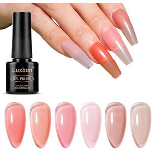 Luxbon 6 pz Jelly Gel Smalto Semipermanente per unghie Set - Autunno Colore Set Lunga Durata Autunno Smalto Semipermanente, uv led Soak Off Nail Art Designs Manicure Kit 025