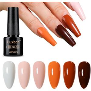 Luxbon 6 pz Smalto Gel Semipermanente Set - Autunno Colore Set Lunga Durata Autunno Smalto Semipermanente, uv led Soak Off Nail Art Designs Manicure Kit 019