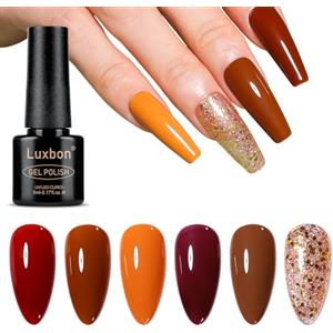 Luxbon 6 pz Smalto Gel Semipermanente Set - Autunno Colore Set Lunga Durata Autunno Smalto Semipermanente, uv led Soak Off Nail Art Designs Manicure Kit 022