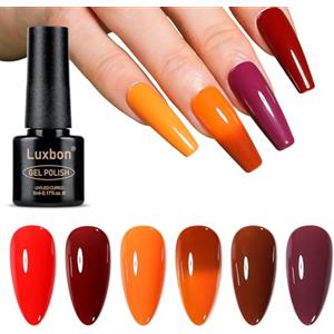 Luxbon 6 pz Smalto Gel Semipermanente Set - Autunno Colore Set Lunga Durata Autunno Smalto Semipermanente, uv led Soak Off Nail Art Designs Manicure Kit 028