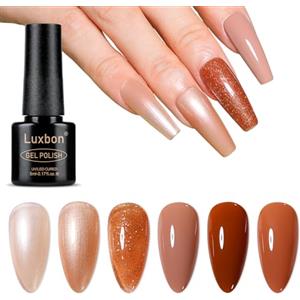 Luxbon 6 pz Smalto Gel Semipermanente Set - Autunno Colore Set Lunga Durata Autunno Smalto Semipermanente, uv led Soak Off Nail Art Designs Manicure Kit 021