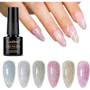 Luxbon 6 pz Glittery Gel Smalto Semipermanente per unghie Set - Winter Colour Set Smalto Gel di lunga durata, uv led Soak Off Nail Art Designs Manicure Kit 030