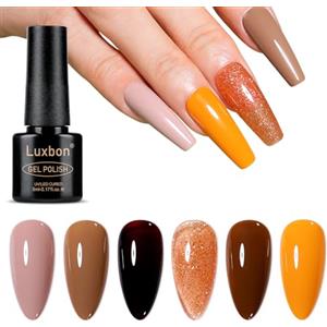 Luxbon 6 pz Smalto Gel Semipermanente Set - Autunno Colore Set Lunga Durata Autunno Smalto Semipermanente, uv led Soak Off Nail Art Disegni Manicure Kit 023