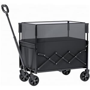LEWANJA Carrello Pieghevole Resistente con ruote, Carrello Fuoristrada per giardinaggio, campeggio, shopping, spiaggia e sport all'aperto, Nero, Capacità Massima 120 litri e 100 kg.