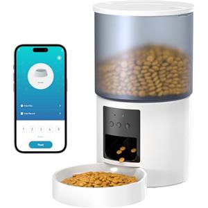 POOEKEN Distributore Automatico Cibo Gatti Cani WiFi: Dosatore Crocchette per Animali Domestici con 10S Registrazione - Mangiatoia Automatica per Cibo Distributore Crocchette Gatto Timer Bianco 4L