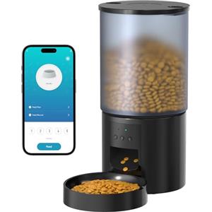 POOEKEN Distributore Automatico Cibo Gatti Cani WiFi: Dosatore Crocchette per Animali Domestici con 10S Registrazione - Mangiatoia Automatica per Cibo Distributore Crocchette Gatto Timer Nero 6L