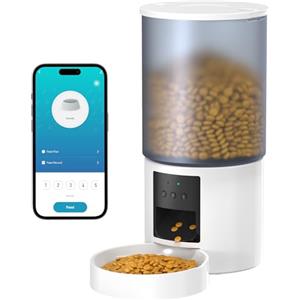 POOEKEN Distributore Automatico Cibo Gatti Cani WiFi: Dosatore Crocchette per Animali Domestici con 10S Registrazione - Mangiatoia Automatica per Cibo Distributore Crocchette Gatto Timer Bianco 6L