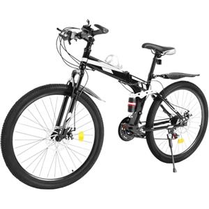 FENGLY 26 pollici, mountain bike, 21 marce, pieghevole, per adulti, bici da corsa, pieghevole, per uomo, donna, ragazzo (nero + bianco)