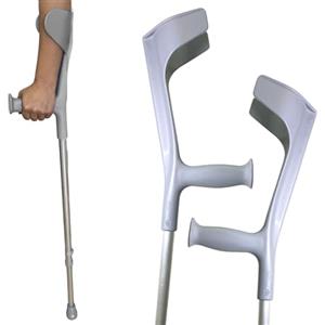 GERCARE Coppia di stampelle ortopedici regolabili in altezza. Stampelle in alluminio per adulti. Stampelle ortopedici con rivestimento antiscivolo. Grigio