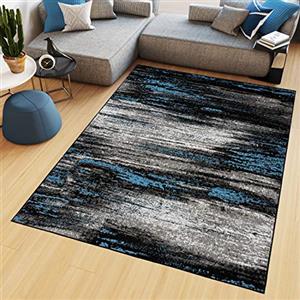 TAPISO Maya Tappeto Soggiorno Pelo Corto Design Moderno Motivo Astratto Sfumato Strisce Tonalità Nero Blu Camera da Letto Cameretta Ufficio Salotto Oeko-Tex 80 x 150 cm