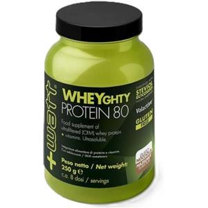 WATT Wheyghty Protein 250g - Proteine del siero del latte 80% con vitamine, Gluten Free, Gusto Cacao
