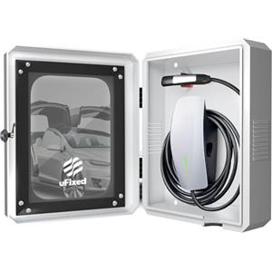 Ufixed Scatola Bianca per Wallbox 7,4 kW Tipo 2 - Uso Esterno, Resistente a Pioggia e Neve, con Finestra Trasparente e Serratura, per colonnina e Cavo Ricarica Auto elettrica Tesla
