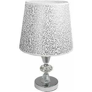 VR VETRINEINRETE Vetrineinrete® Lume moderno da comodino abat jour lampada da tavolo in acciaio cromato e paralume decorato glitter argento D19-A P93