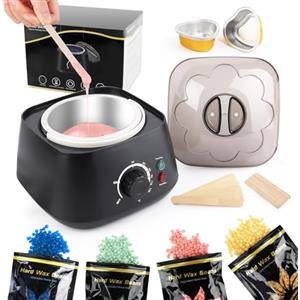 LWMTT Kit Ceretta Brasiliana 500ml Scaldacera Professionale Elettrico con 400g Perle di Cere, Scalda Cera per Ceretta Viso, Sopracciglia, Bikini e Corpo Cera Brasiliana Kit Completo - Nero