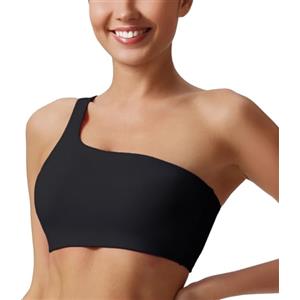 Generic Top da donna asimmetrico monospalla per allenamento, reggiseni sportivi ad alto supporto con coppe integrate rimovibili, nero, adatto per 165-176